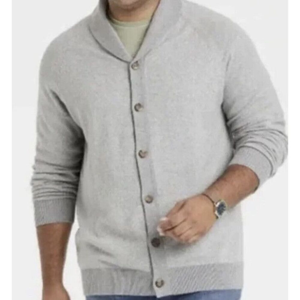New Men's Goodfellow Button Up Grandpa Cardigan Knit Sweater Masonry Gray Medium